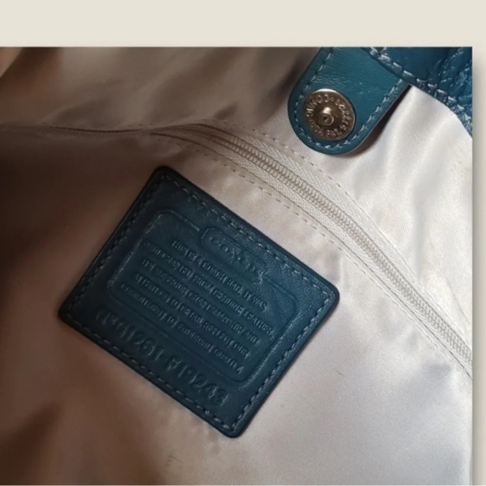 Coach Teal Soft Leather Slouchy shoulder bag tote with nickel color hardware